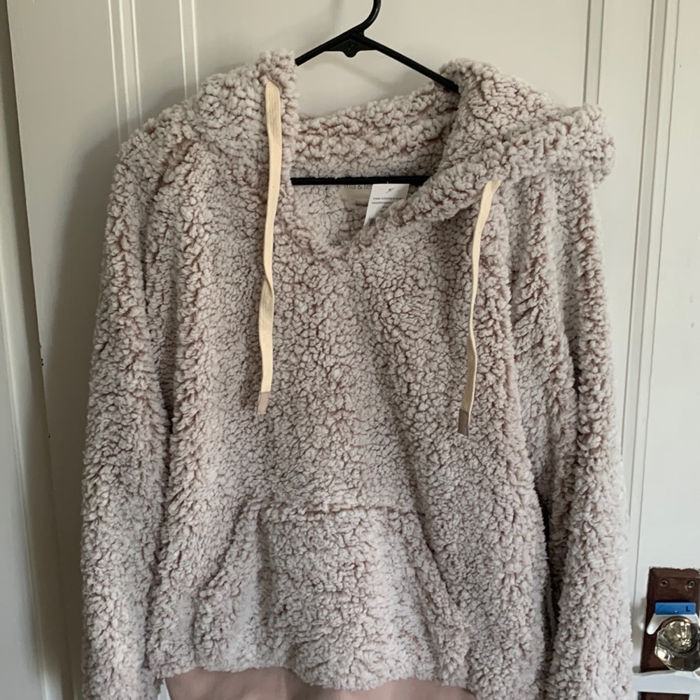 Mia and Tess hoodie sherpa pink and cream Medium